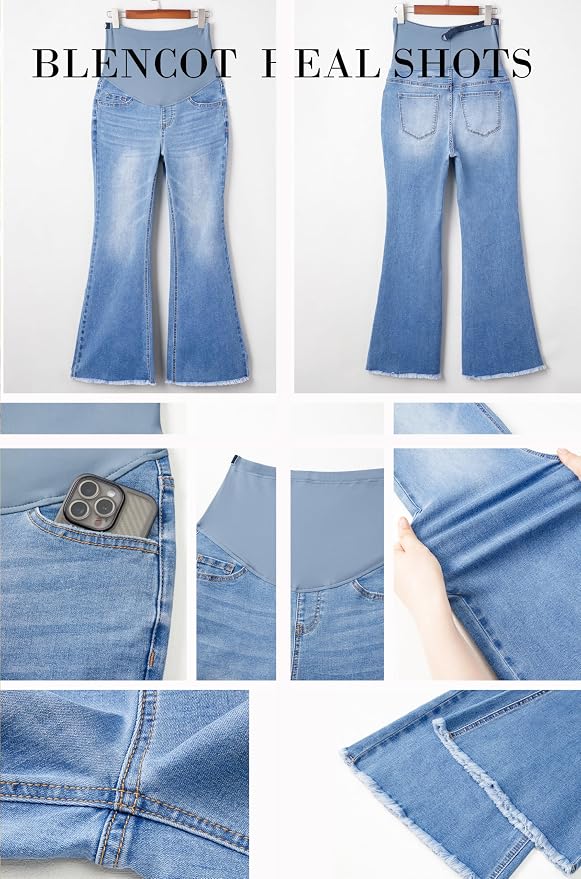 BLENCOT Maternity Jeans for Women Over Belly Pregnancy Pants Comfy Pregnant - Image 4