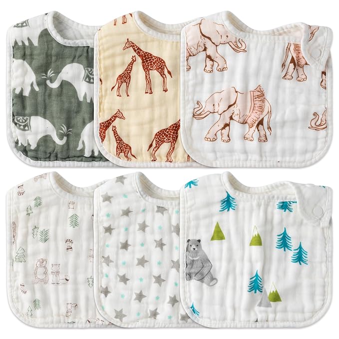 Zainpe 6Pcs Snap Muslin Cotton Baby Bibs Bear Fox Infants Drooling Bib Soft by Zainpe