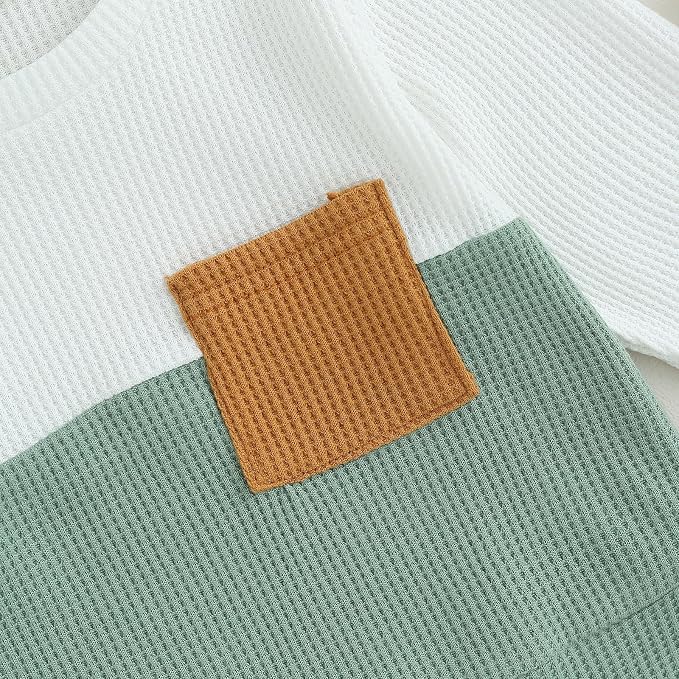 Toddler Baby Boy Fall Clothes Waffle Outfit Long Sleeve Color Blocking - Image 2
