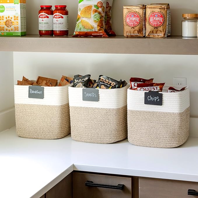NaturalCozy 13 Inch Cube Storage Bins Cotton Rope Woven Baskets - Image 4