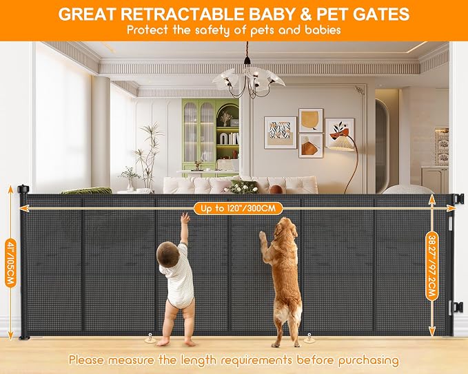 120 Inch Retractable Baby Gates Extra Wide, 41 Inch Reinforced Extra Tall Gate - Image 2