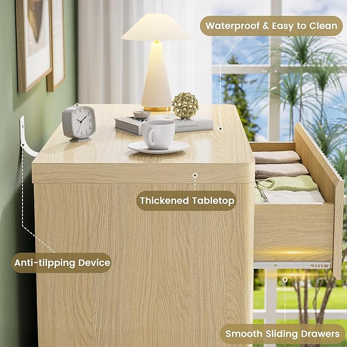 Fluted 6 Drawers Dresser for Bedroom, Wooden Dressers Drawer Closet Clothes - Image 6