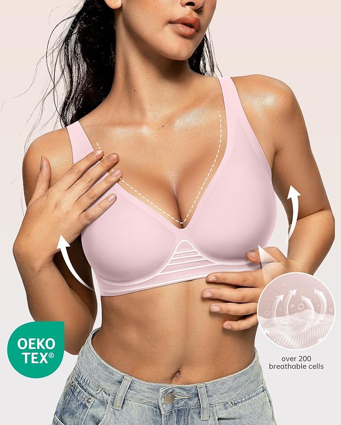 OEAK Womens Deep V Bras Wireless Comfortable Bra Supportive No Underwire Bras - Image 2