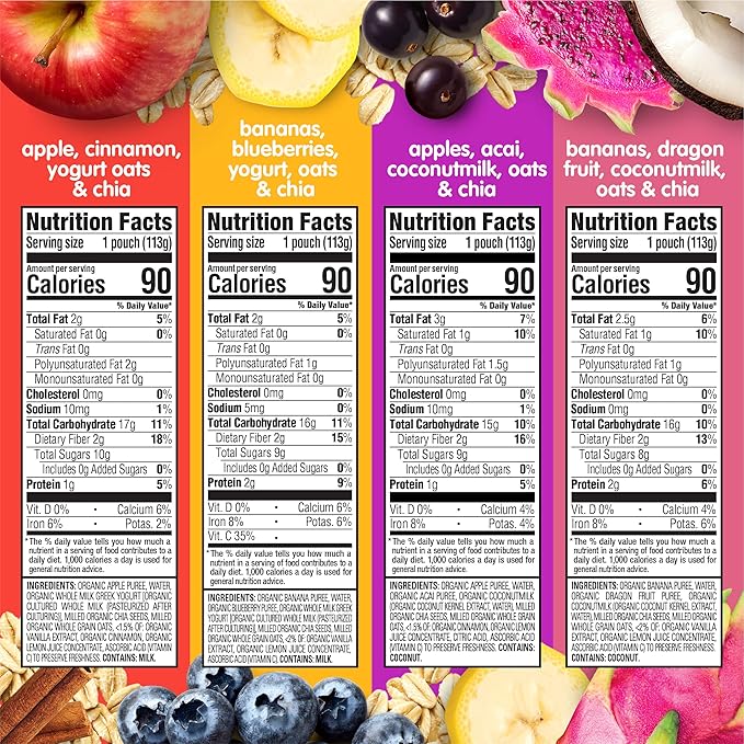 Happy Tot Organics Super Morning Variety Pack, 4 Ounce Pouch & Stage 4 Fiber & - Image 2
