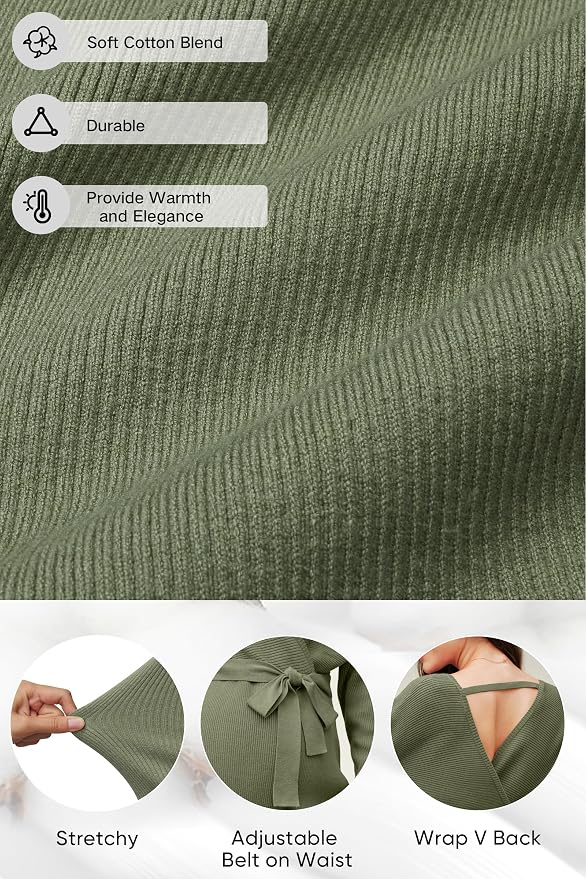 OUGES Womens Soft Cotton Blend Maternity Sweater Wrap V Neck Long Sleeve V Back - Image 2
