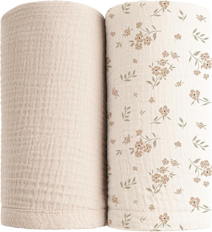 Konssy Muslin Swaddle Blankets for Boys Girls, 2 Pack Receiving Baby Blanket by Konssy