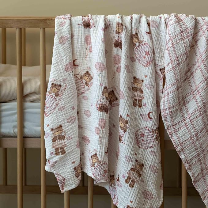 GLLQUEN BABY Muslin Swaddle Blankets, Baby Swaddle Blanket Unisex, Little Bear - Image 3