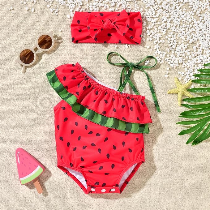 Toddler Baby Girls Ruffles Bikini One Piece Swimsuits Floral Off Shoulder - Image 5
