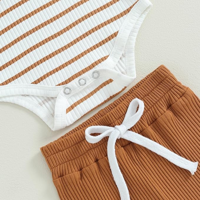 Newborn Baby Boy Girl Clothes Ribbed Knitted Long Sleeve Romper Pants Solid - Image 5