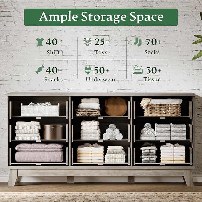 Fluted Dresser with 9 Drawers, Wooden Dresser TV Stand, Modern Closet Clothes - Image 4
