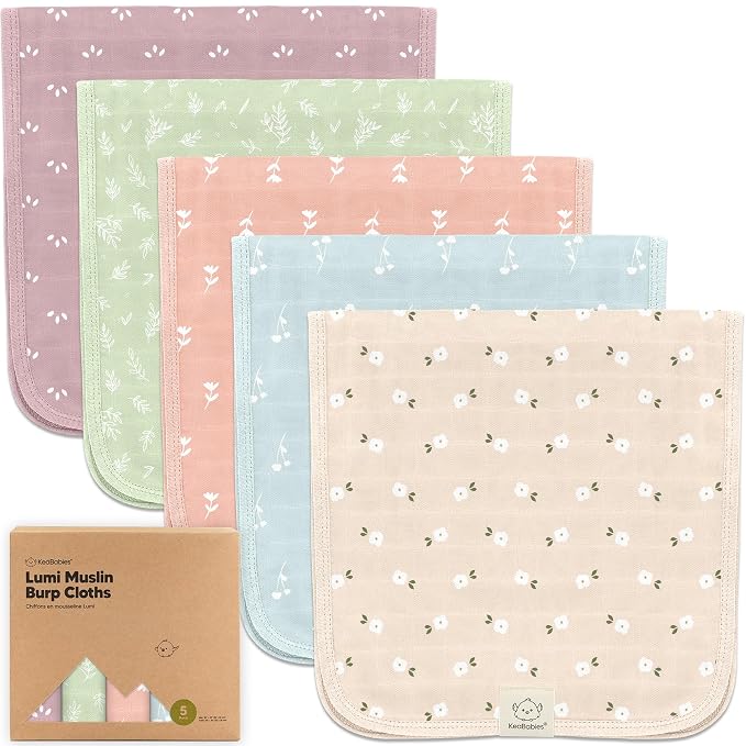 5-Pack Cotton Muslin Burp Cloths Baby Girls, Boys by KeaBabies