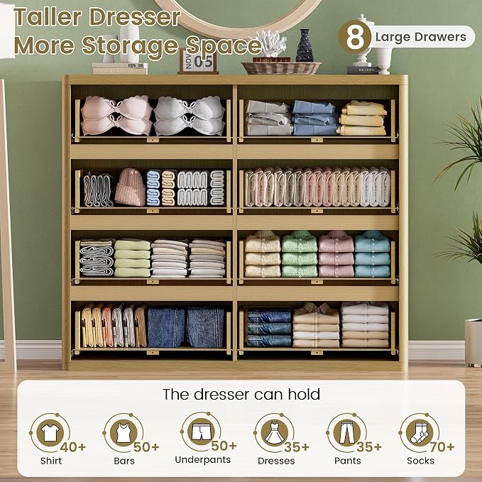 48" Wide Fluted Dresser with 8 Drawers, Modern Chest of Drawers with Deep - Image 3