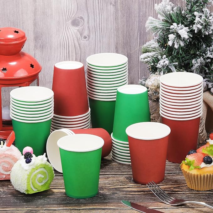 URATOT 60 Pieces 9 Ounce Disposable Paper Cups Christmas Party Cups Red Green - Image 4