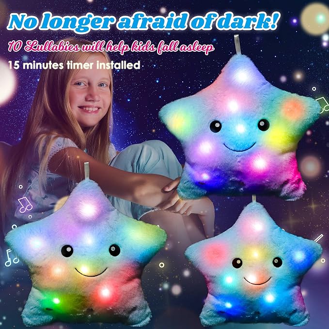 Cuteoy 13“ Musical Blue Star Plush Pillow Glowing Twinkle Night Light Stuffed - Image 6