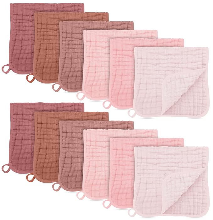 SWEET DOLPHIN 12 Pack Muslin Burp Cloths Large 100% Cotton Burping Clothes by SWEET+DOLPHIN