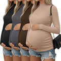 4 Packs Womens Maternity Shirts Long Sleeve Cotton Ribbed Pregnancy Mock Neck by Oakgarden