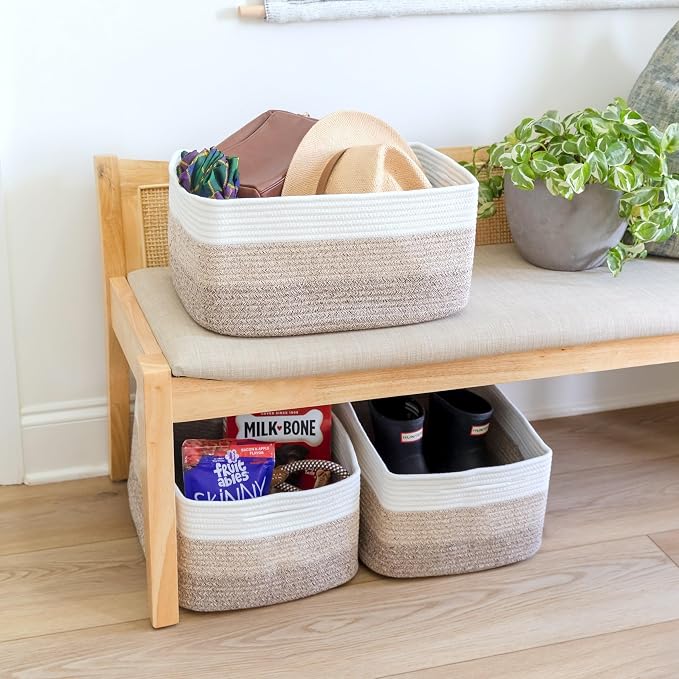 NaturalCozy Storage Baskets 16.8”x13”x7.6” Cotton Rope Woven Baskets - Image 8