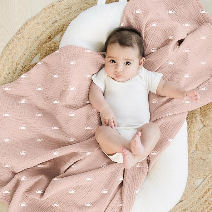 Konssy Muslin Swaddle Blankets for Girls Boys, 2 Pack Receiving Baby Blanket - Image 2
