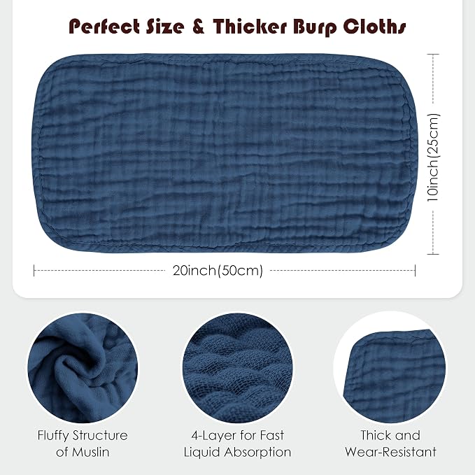 Muslin Burp Cloths 100% Cotton Large 20''x10'' Extra Soft and Absorbent Baby - Image 4