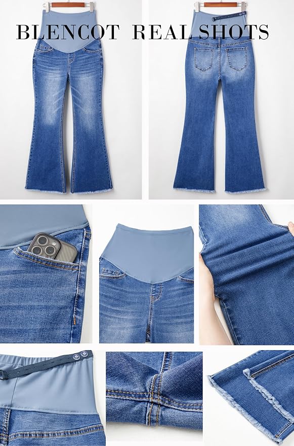 BLENCOT Maternity Jeans for Women Over Belly Pregnancy Pants Comfy Pregnant - Image 5