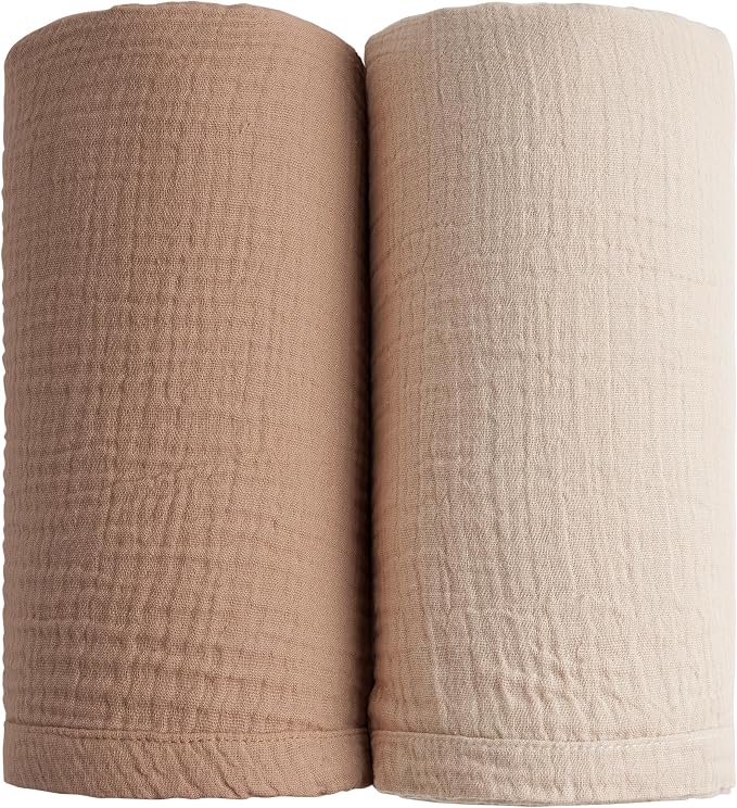 Konssy Muslin Swaddle Blankets for Boys Girls, 2 Pack Receiving Baby Blanket by Konssy