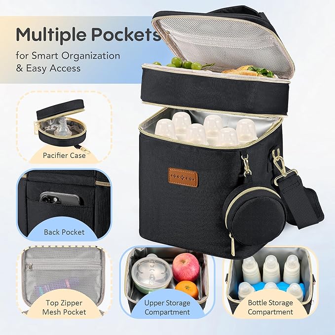 Breastmilk Cooler Bag with Ice Pack & Pacifier Case, Large Double Layer - Image 3