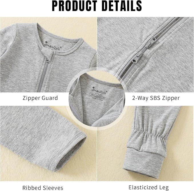 Jimonda Baby Sleeper Rompers, Unisex Boys Girls Zip-Front Pajamas One-Piece - Image 3