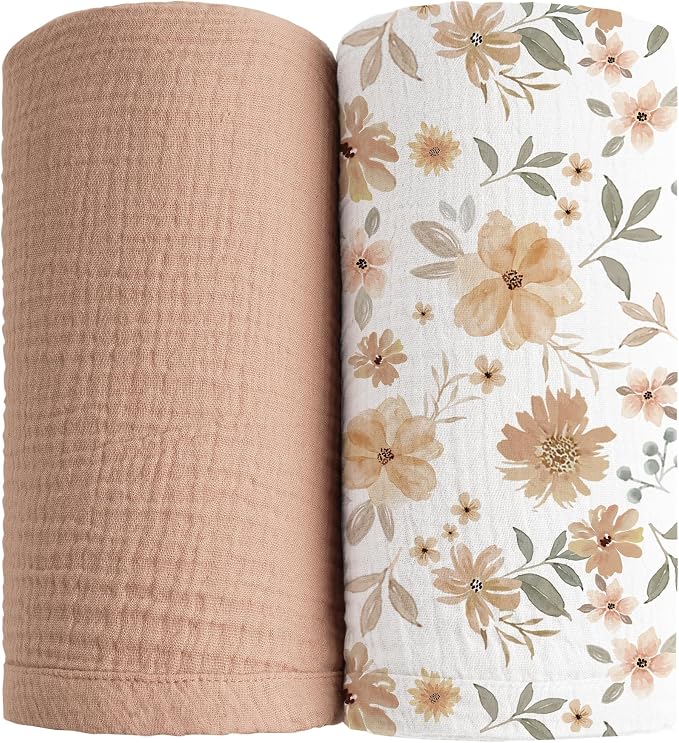 Konssy Muslin Swaddle Blankets for Boys Girls, 2 Pack Receiving Baby Blanket by Konssy