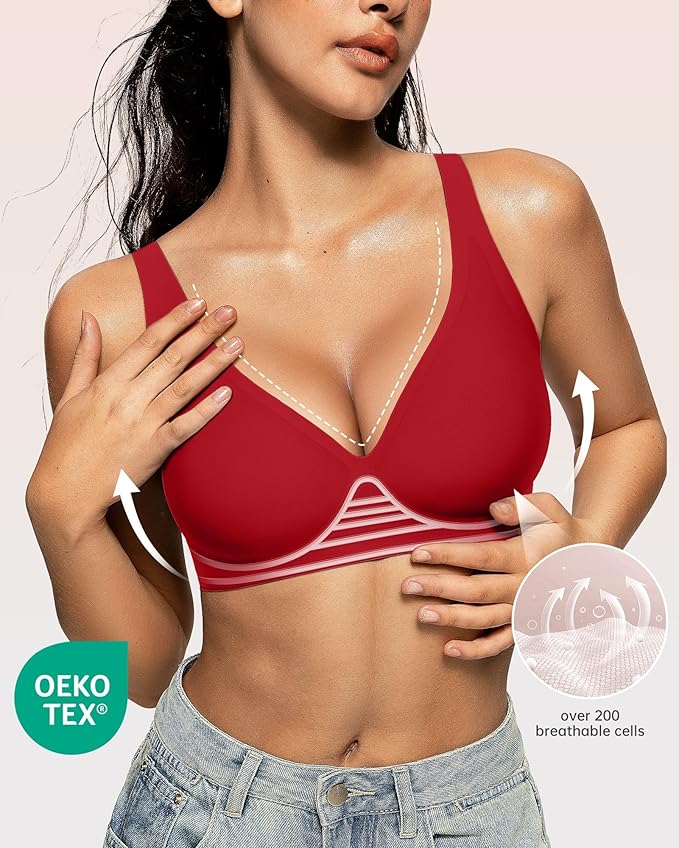 OEAK Womens Deep V Bras Wireless Comfortable Bra Supportive No Underwire Bras - Image 2