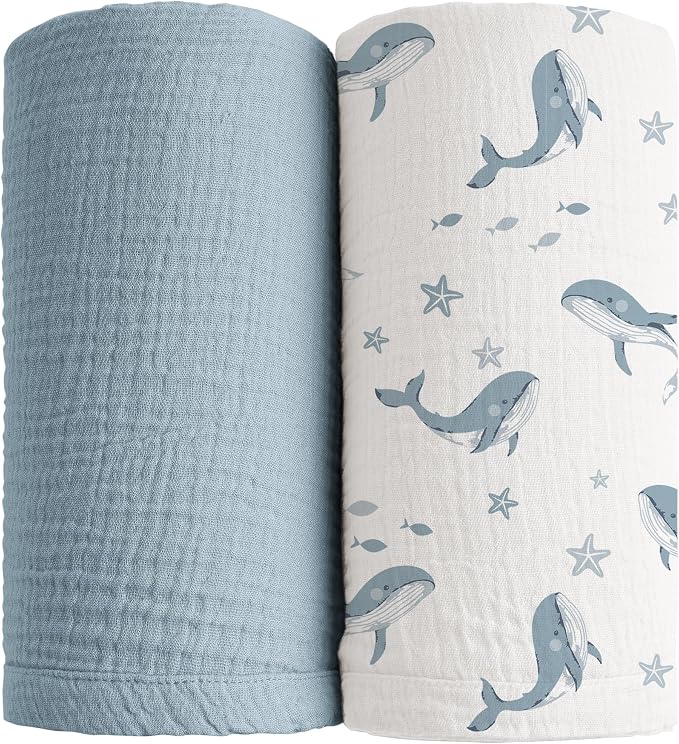 Konssy 2 Pack Muslin Swaddle Blankets, 100% Cotton Receiving Blanket Large 47 x by Konssy