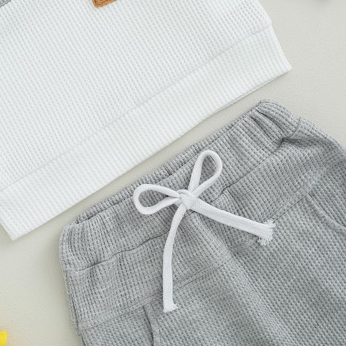 Toddler Baby Boy Fall Clothes Waffle Contrast Color Sweatshirt Pants Sets - Image 7