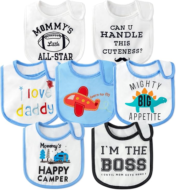 7Pcs Cotton Waterproof Baby Bibs Hook Loop Closure Newborn Bib Keepsake Baby by 2ooya