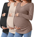 Ficerd 3 Pack Women's Maternity Shirts Ribbed Long Sleeve Pregnancy Tops V Neck by Ficerd