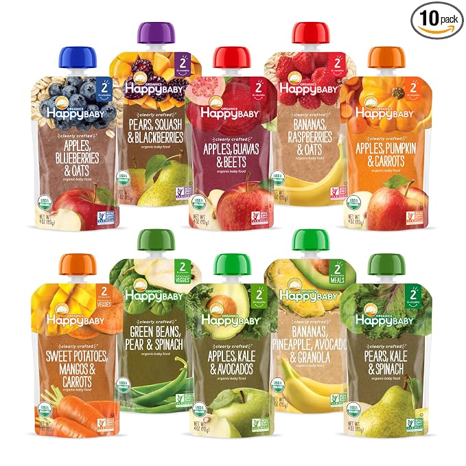 Happy Baby Organics Stage 2 Baby Food Pouches, Gluten Free, Vegan & Healthy by HappyBaby