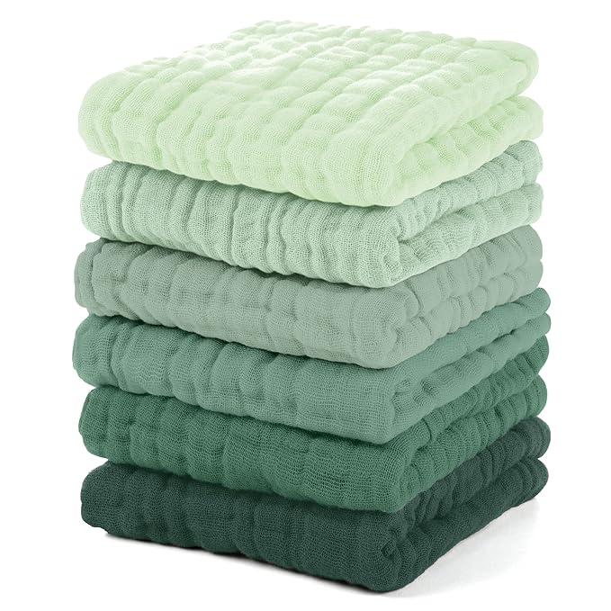 Muslin Baby Washcloths 6 Pack, 100% Cotton Wash Cloths by Unnivoll