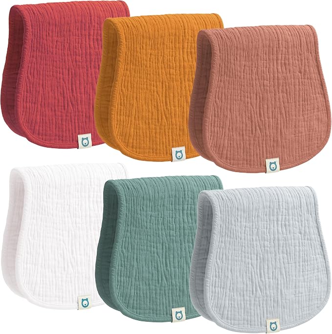 Muslin Burp Cloths Set, 6 Pieces, 100% Organic Cotton Hand Washcloths by RomyRo