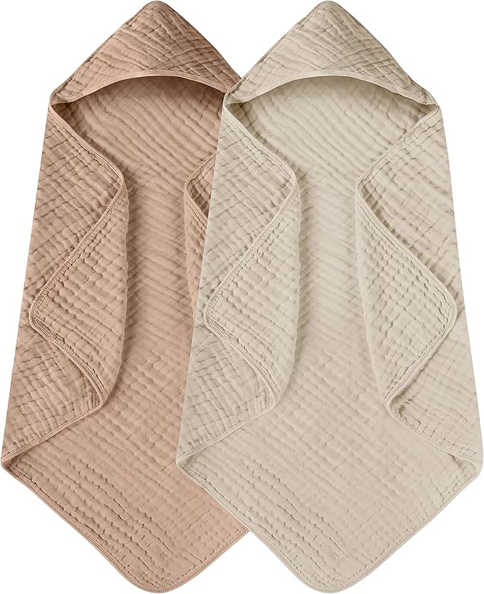 Yoofoss Hooded Baby Towels for Newborn 2 Pack 100% Muslin Organic Cotton Baby by YOOFOSS