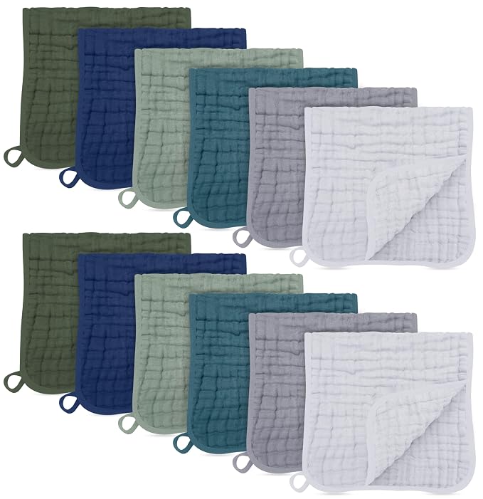 SWEET DOLPHIN 12 Pack Muslin Burp Cloths Large 100% Cotton Burping Clothes by SWEET+DOLPHIN