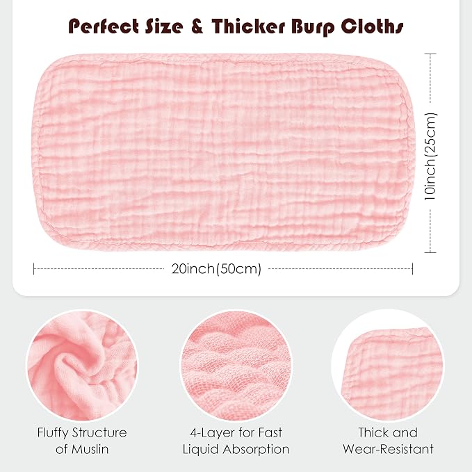 Muslin Burp Cloths 100% Cotton Large 20''x10'' Extra Soft and Absorbent Baby - Image 4