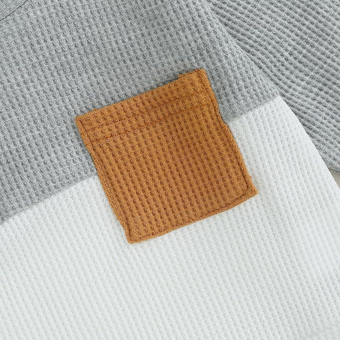Toddler Baby Boy Fall Clothes Waffle Outfit Long Sleeve Color Blocking - Image 2