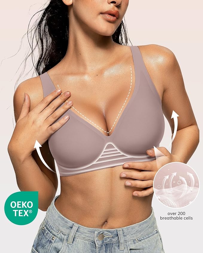 OEAK Womens Deep V Bras Wireless Comfortable Bra Supportive No Underwire Bras - Image 2