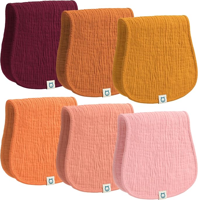 Muslin Burp Cloths Set, 6 Pieces, 100% Organic Cotton Hand Washcloths by RomyRo