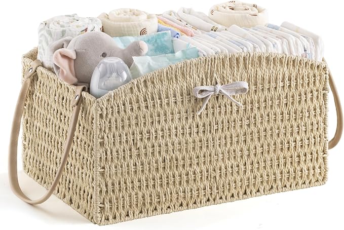 HBlife Diaper Caddy Organizer, Large Hand-Woven Storage Basket by HBlife