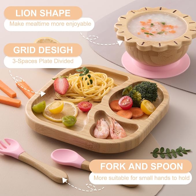 Suction Plates Bowls Set for Baby Toddler Non-Toxic Bamboo Feeding Set - Image 2