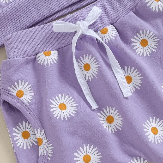 3Pcs Baby Girl Outfits Daisy Sweatshirt + Pants + Headband Infant Fall Winter - Image 4