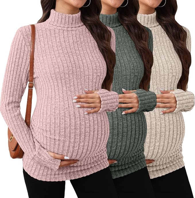 3 Pack Maternity T-Shirts Pregnancy Tops Women Sweater Long Sleeve Turtleneck by Sweetyweee