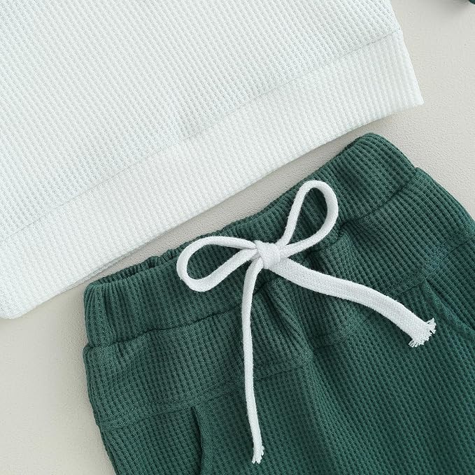 Toddler Baby Boy Fall Clothes Waffle Contrast Color Sweatshirt Pants Sets - Image 7