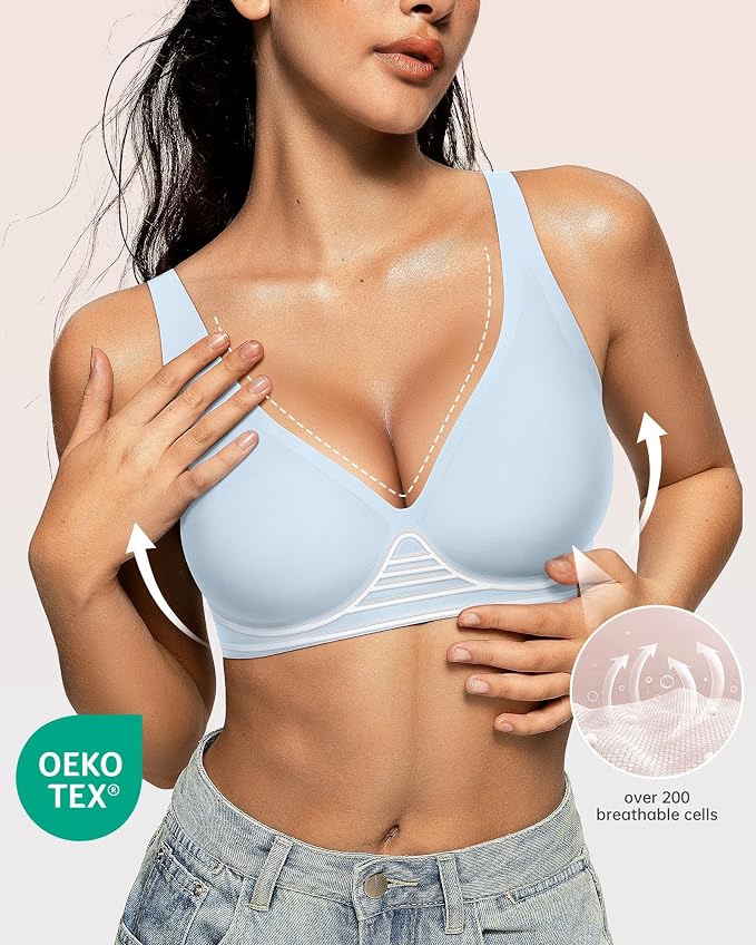 OEAK Womens Deep V Bras Wireless Comfortable Bra Supportive No Underwire Bras - Image 2