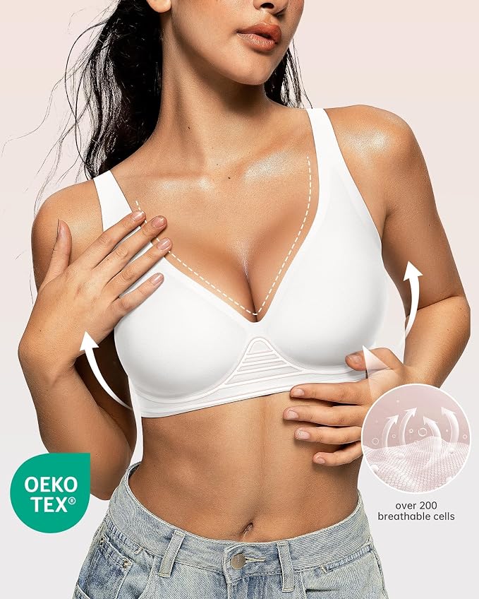 OEAK Womens Deep V Bras Wireless Comfortable Bra Supportive No Underwire Bras - Image 2