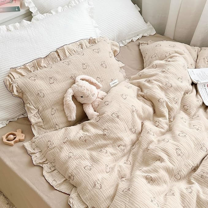 AOJIM Cute Rabbit Muslin Cotton Kids Toddler Pillowcase - Image 2